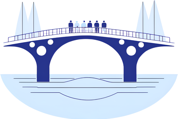 Grafica con un ponte che da sul mare come metafora di un progetto di change management
